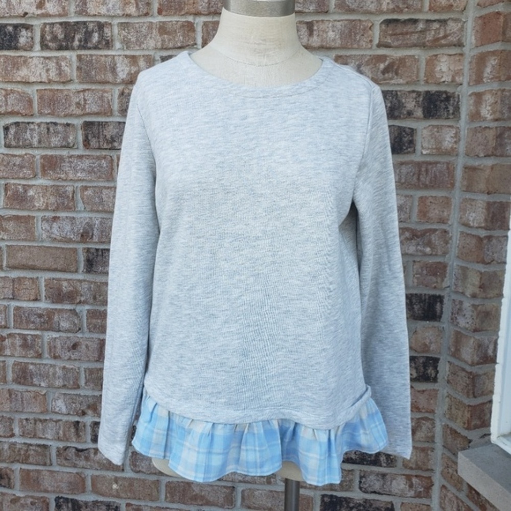 NWT Vineyard Vines Plaid Ruffle Hem Sweater Gray S